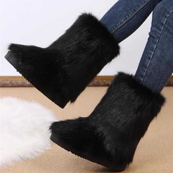 New Winter Furry Snow Boots for Women - Black, Size 6 Wide - Picture 2 of 8